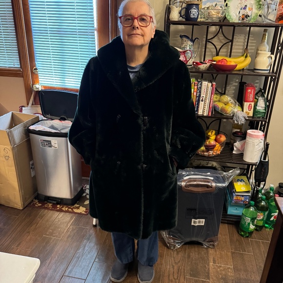 Michel Alexis Faux Fur Green Coat - Picture 2 of 8